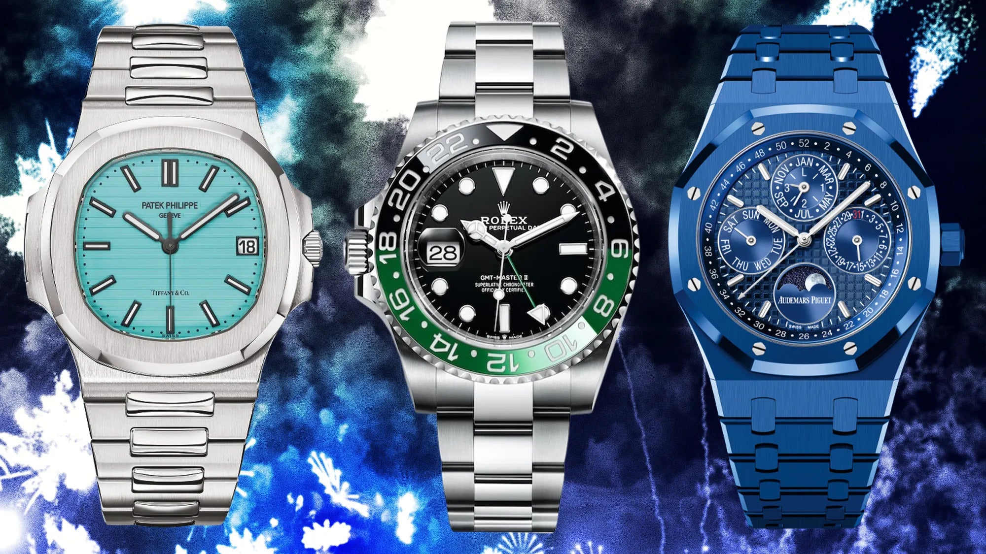 Patek Philippe Nautilus, Rolex GMT-Master II Sprite, Royal Oak Blue Ceramic QP