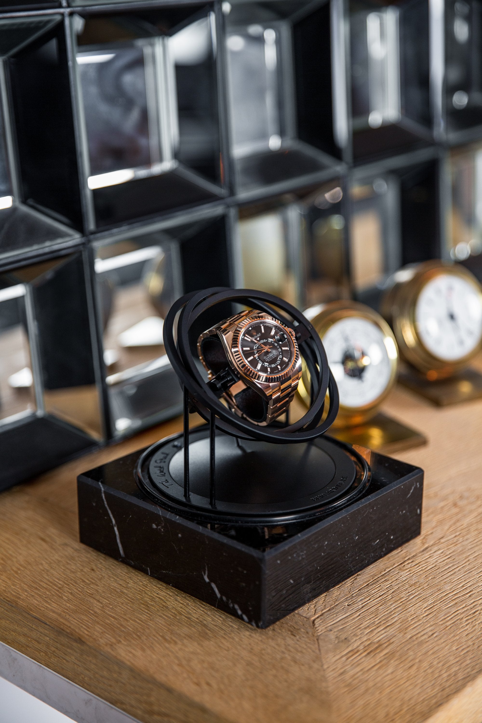 One Planet Double Axis Black Watch Winder Top Wristonomy