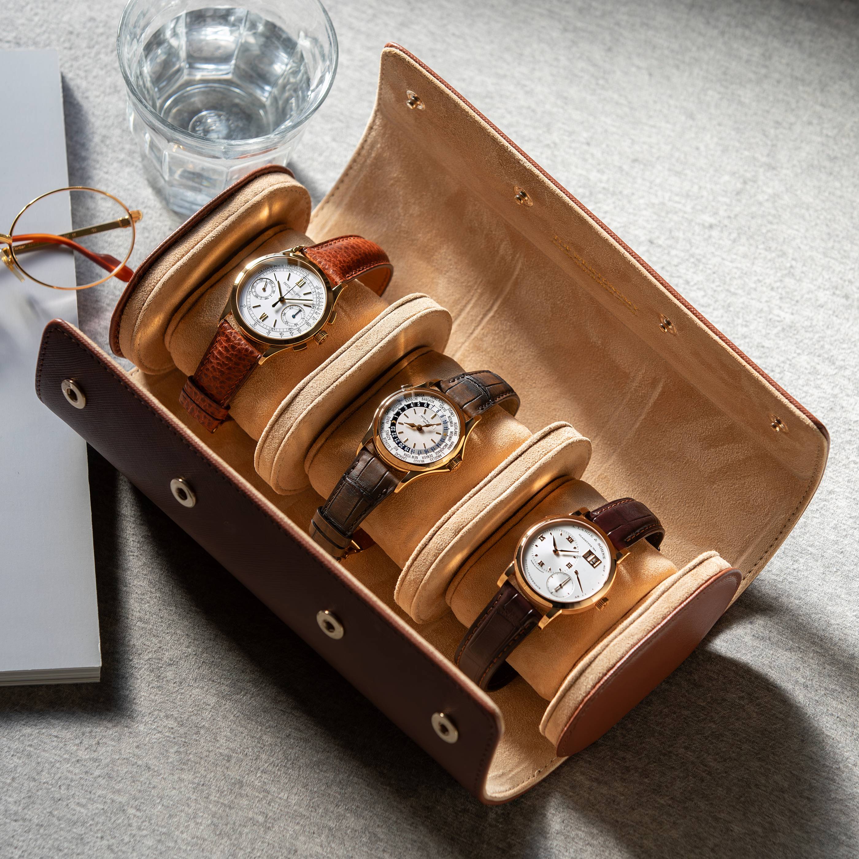 WATCH ROLL - 3 WATCHES - CAPPUCCINO