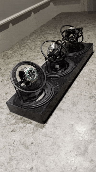 WATCH WINDER - THREE PLANET DOUBLE AXIS - BLACK