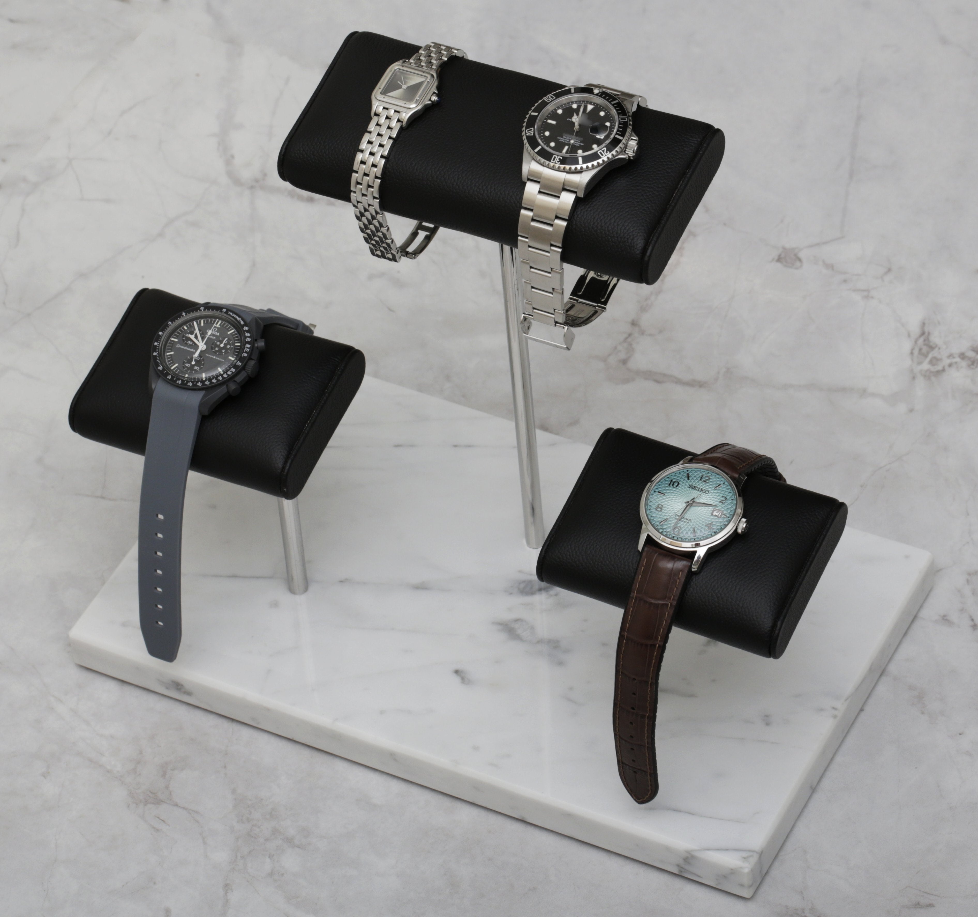 WATCH STAND CLASSIC - QUADRUPLE - WHITE & SILVER