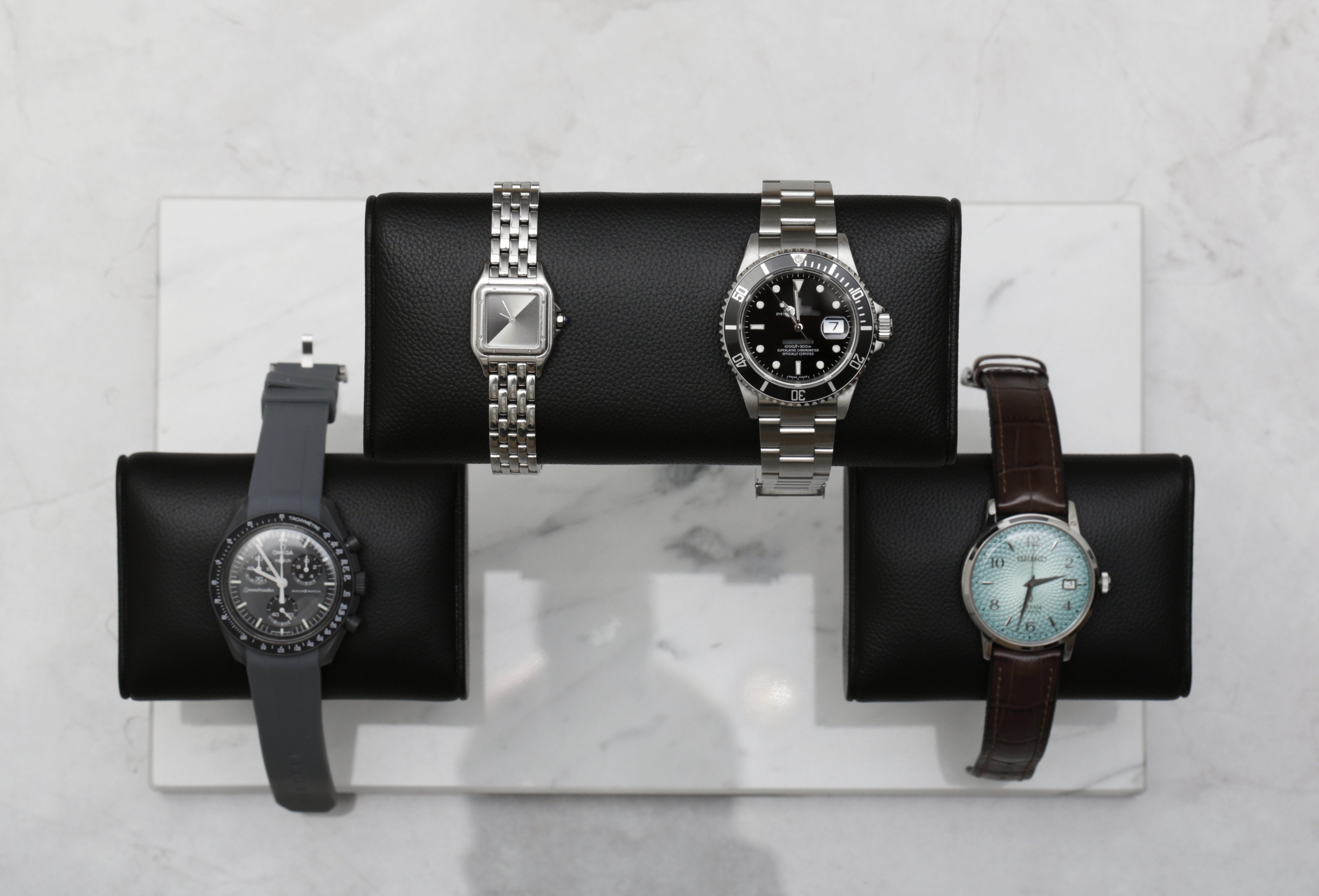 WATCH STAND CLASSIC - QUADRUPLE - WHITE & SILVER