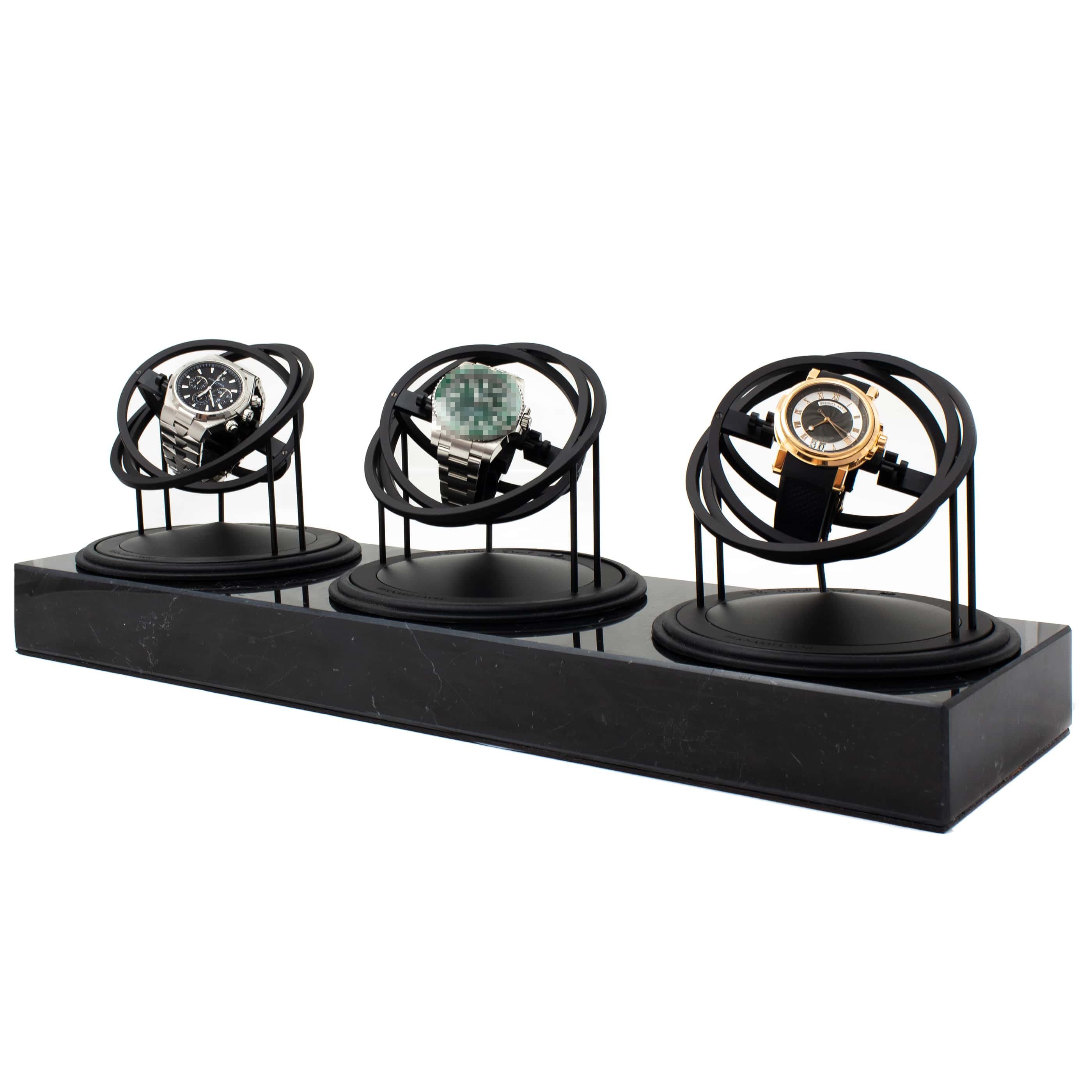 WATCH WINDER - THREE PLANET DOUBLE AXIS - BLACK