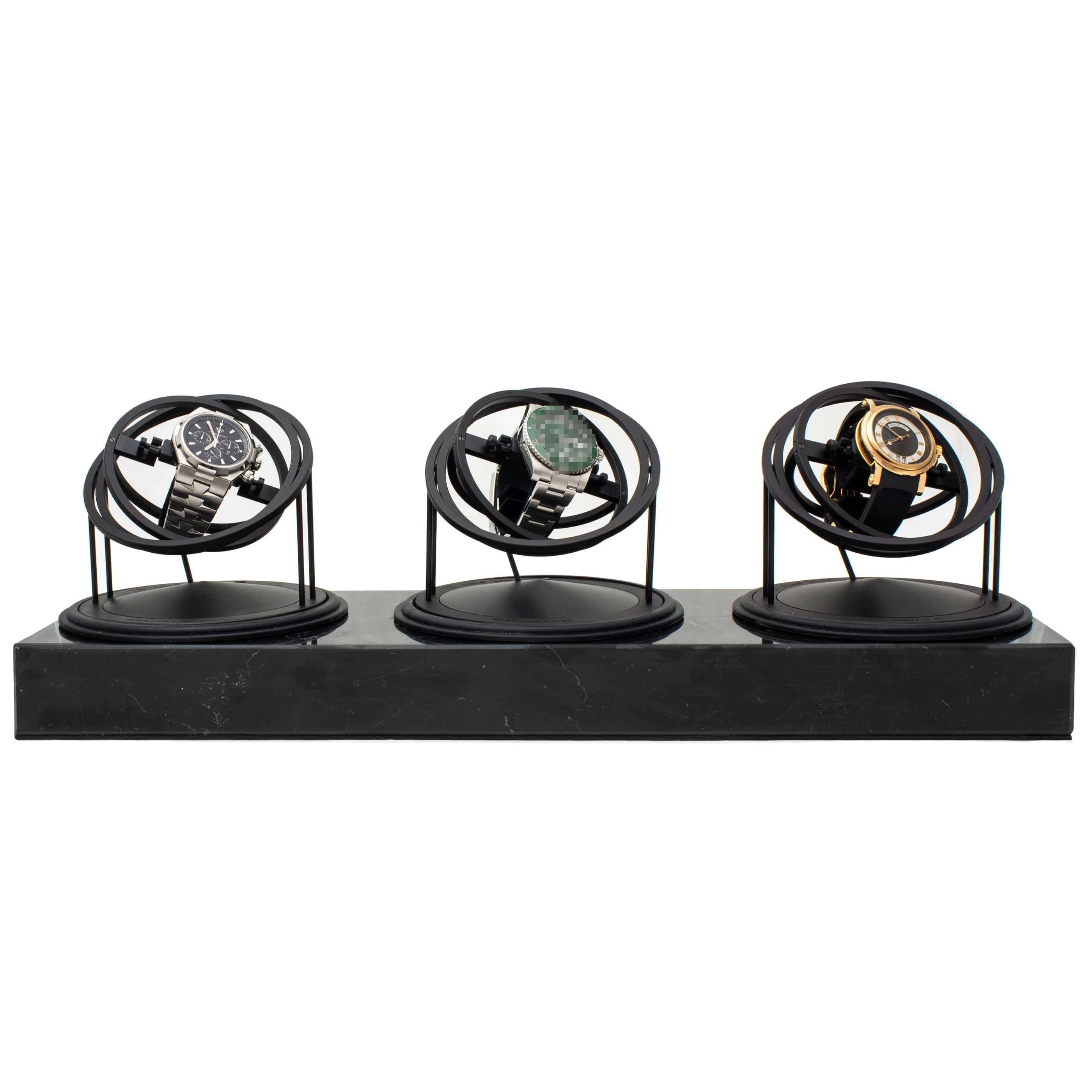 WATCH WINDER - THREE PLANET DOUBLE AXIS - BLACK