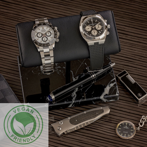 The Watch Stand Double – Black & Black | Luxury Vegan Leather