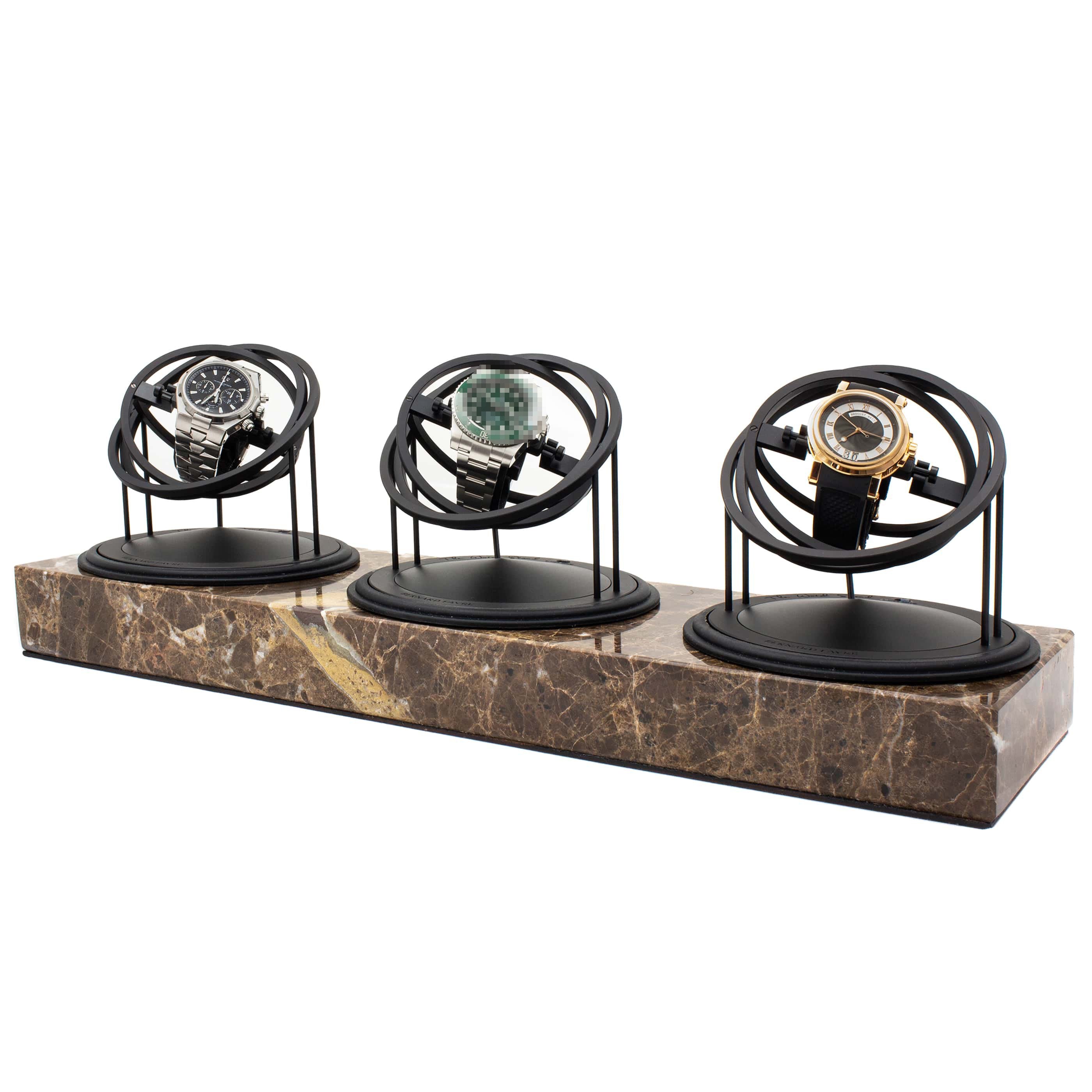 WATCH WINDER - THREE PLANET DOUBLE AXIS - BROWN